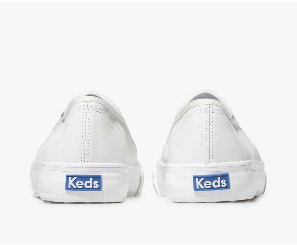 Slip Ons Keds Femme Blanche - Double Decker Cuir - 273-XPTOUK